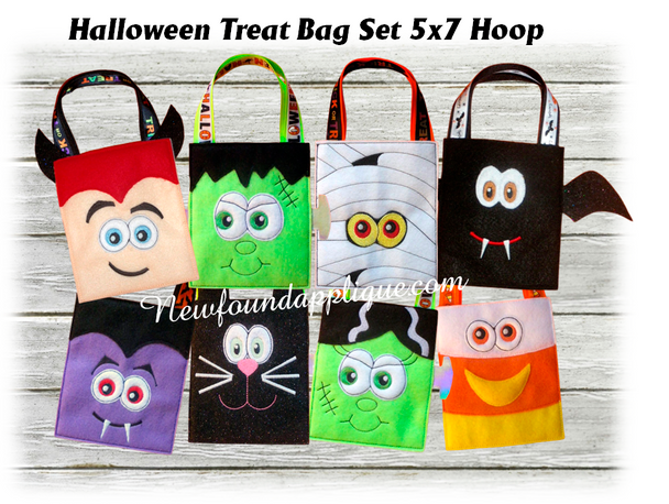 In The Hoop Halloween Treat bags Embroidery Machine Designs for 5x7 hoops