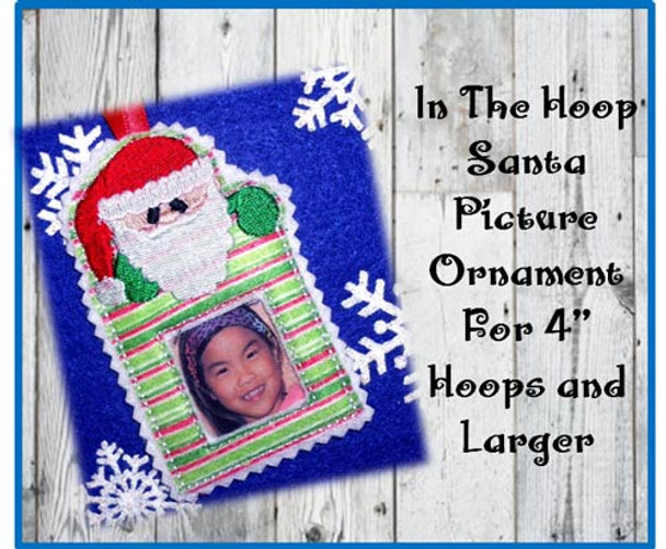 In The Hoop Santa Picture Ornament Embroidery Machine Design