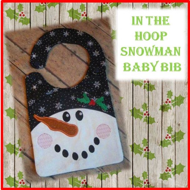 In The Hoop Snowman Baby Bib Embroidery Machine Design for 8x10 Hoop