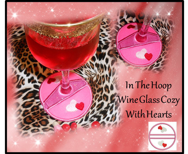 In The Hoop Wine Glass Cozy With Hearts Embroidery Machine Design