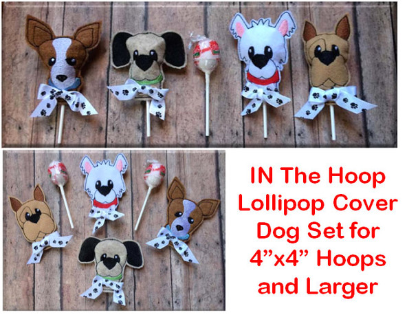 In The Hoop Lollipop Cover Dog Embroidery Machine Design Set