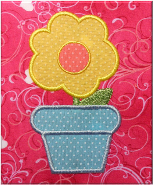 Flower in Pot Applique Embroidery Machine Design