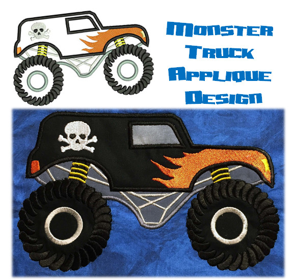 Monster Truck Applique 5x7 Embroidery Machine Design