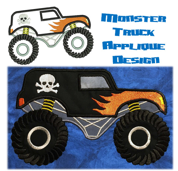 Monster Truck Applique Embroidery Machine Design Fro 5"x7" hoop