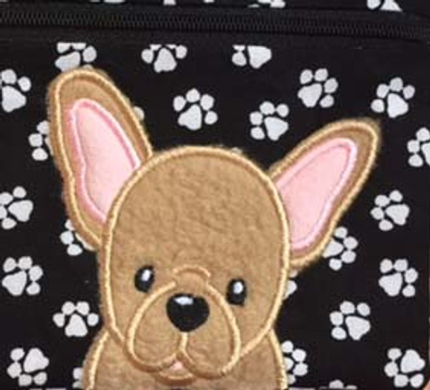 French Bull Dog Applique Embroidery Machine Design