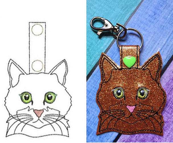 In the Hoop Cat Head Key Fob #15 Embroidery Machine Design