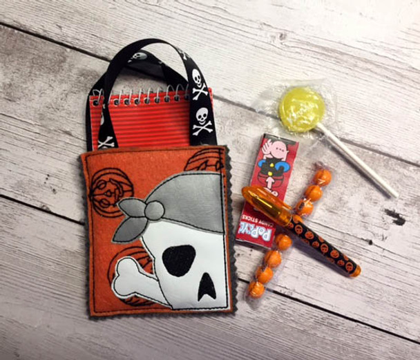 In The Hoop Halloween Treat Bag Skull With Bandana Embroidery Machine Design