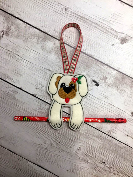 In The Hoop Dog Candy Cane Pencil Holder Ornament Embroidry Machine Design