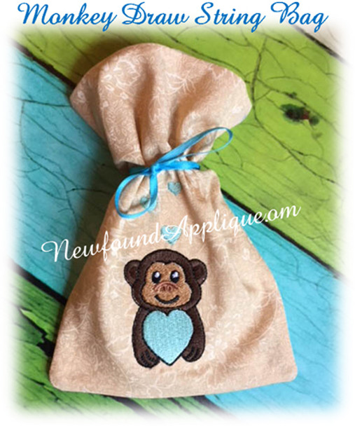 In the Hoop Monkey Draw String Bag Embroidery machine Design In the Hoop Monkey Draw String Bag Embroidery machine Design