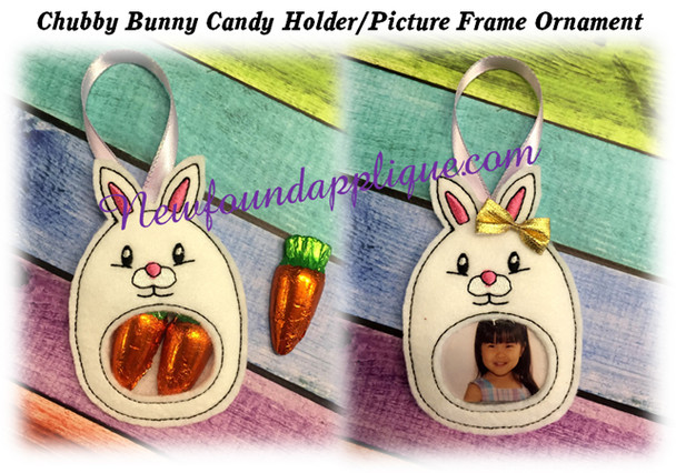 In the hoop Chubby Bunny Candy Holder Picture Frame Ornament Embroidery Machine Design