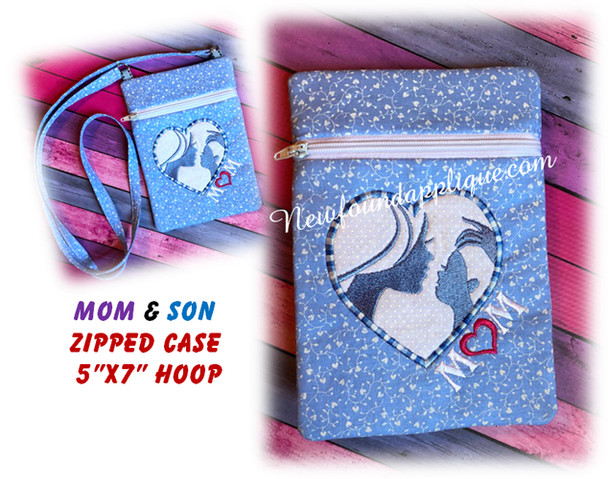 In The Hoop Mother And Son Zipped Bag Embroidery Machine Design