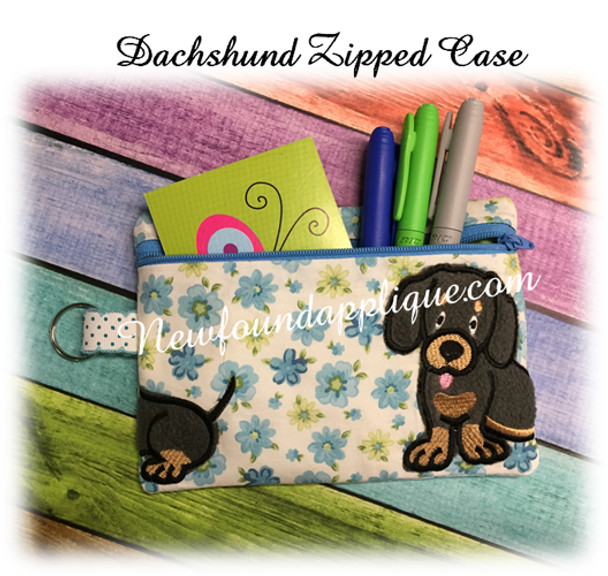 In The Hoop Dachshund Black Zipped Case Embroidery Machine Design