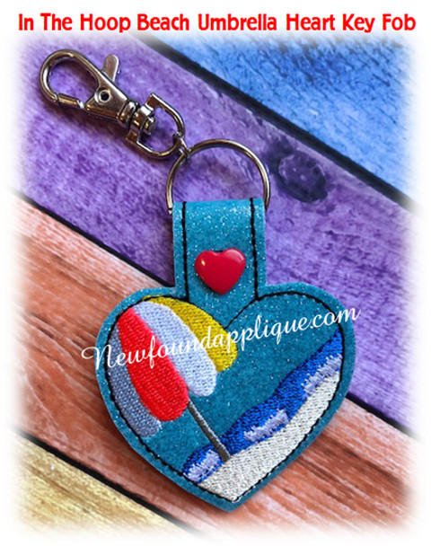 In the hoop Heart Key Fob Beach Umbrella Embroidery Machine Design