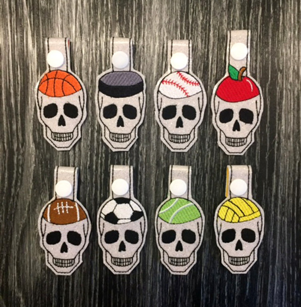 In The Hoop Skull Key Fob Embroidery Machine Design Set 