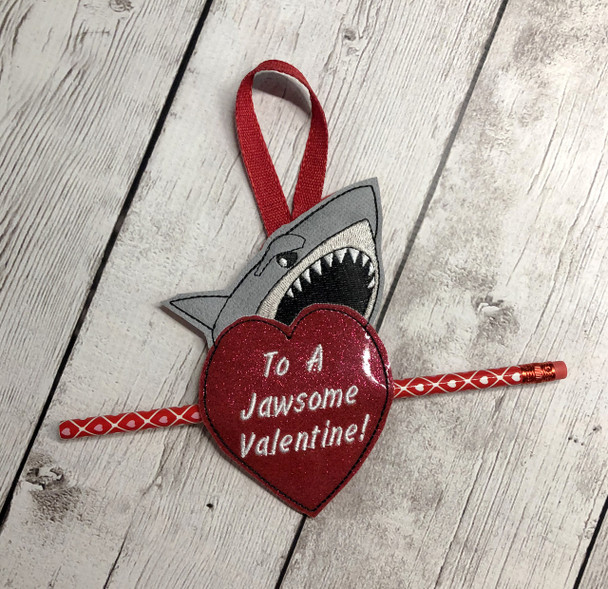 In The Hoop Shark Valentine Pencil Holder Embroidery Machine Design