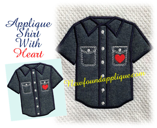 Shirt Applique With Heart Embroidery Machine Design Applique