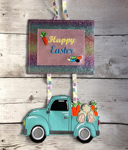 In The Hoop Easter Truck Door Sign Embroidery Machine Design