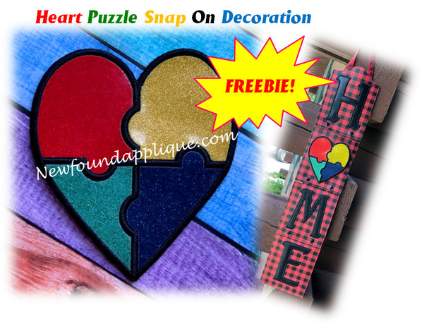 In The Hoop Heart Puzzle Snap On Decorations FREEBIE Embroidery Machine Design