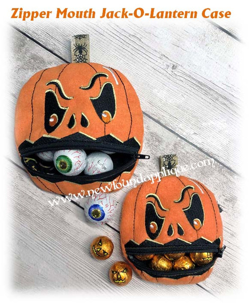 In The Hoop Zipped Mouth Jack-O-Lantern Case Embroidery Machine Design