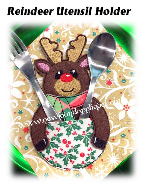 In The Hoop Reindeer Table Decor Utensil Holder Embroidery Machine Design