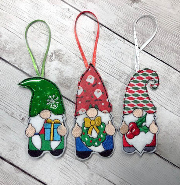 In The Hoop Gnome Christmas Ornament Embriodery Machine Design Set