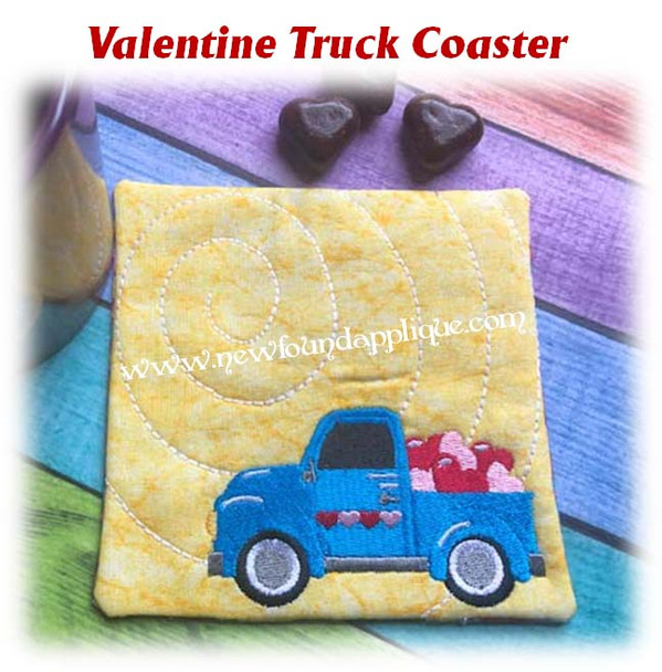 In The Hoop Valentine Truck Coaster Embroidery Machine Design