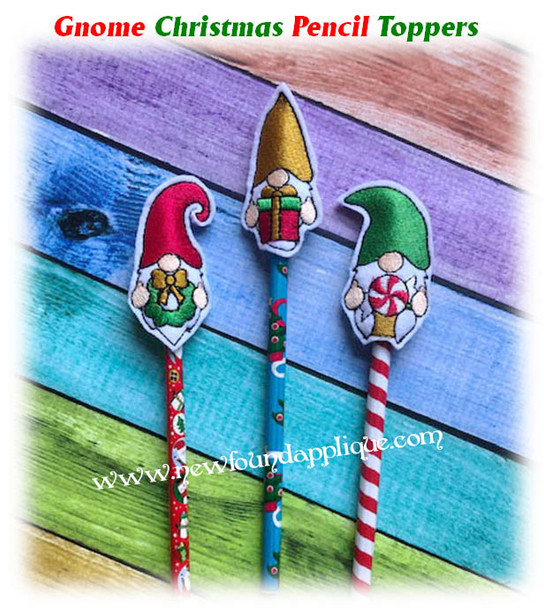 In the Hoop Gnome Christmas Pencil Topper Embroidery Machine Design Set