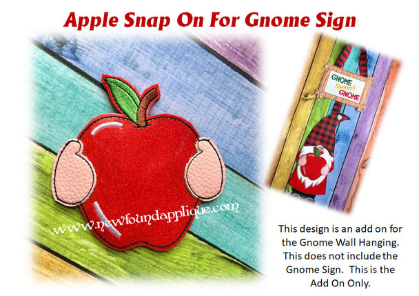 In The Hoop Apple Snap On Embroidery Machine Design For Gnome Sign