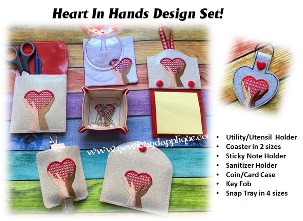 In The Hoop Heart In Hands Office Embroidery Machine Design Set