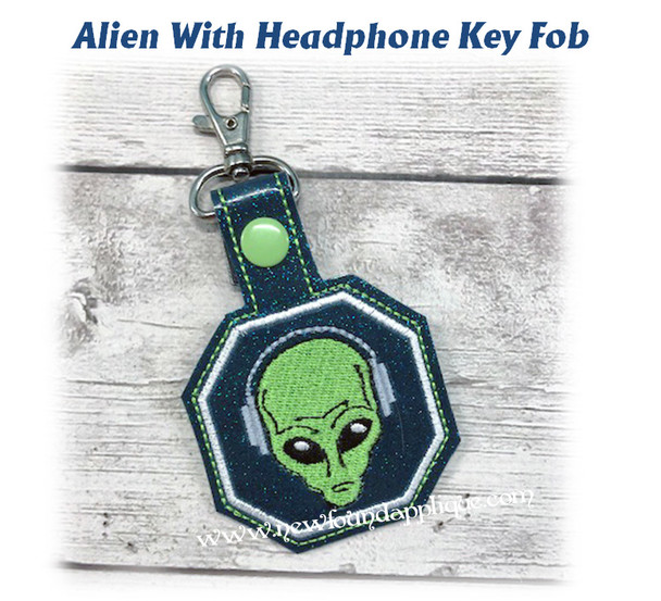 In The Hoop Alien with Headphones Key Fob Embroidery Machine Design