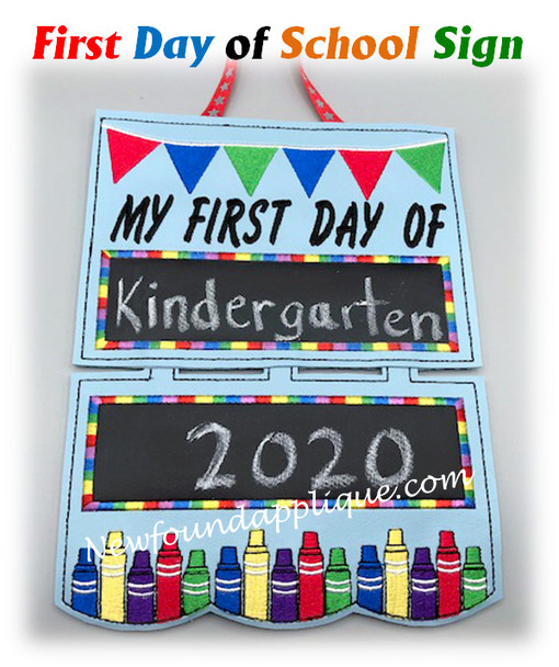 In The Hoop "First Day Back To School" Sign Embroidery Machine design