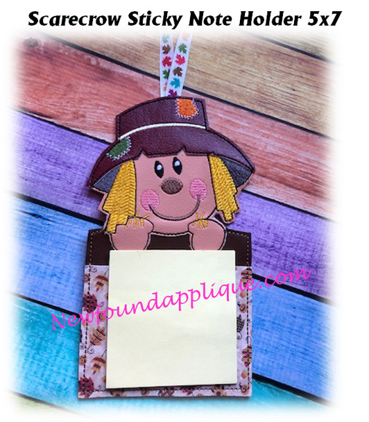 In The Hoop Scarecrow Sticky Note Holder Embroidery Machine Design