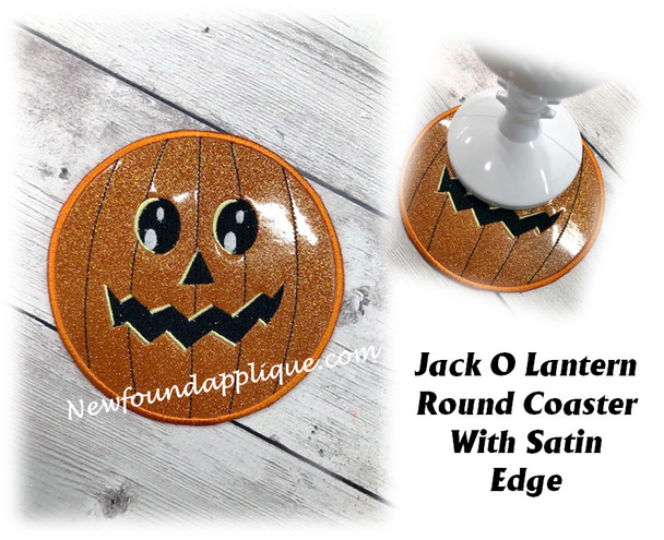 In The Hoop Jack O Lantern Round Coaster Embroider Machine Design