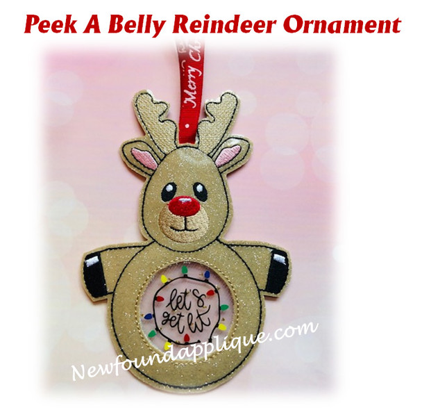 In The Hoop Peek A Belly Reindeer Ornament Embroidery Machine Design