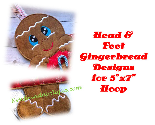 In the Hoop Gingerbread 5"x7" Head & Feet Embroidery Machine Designs