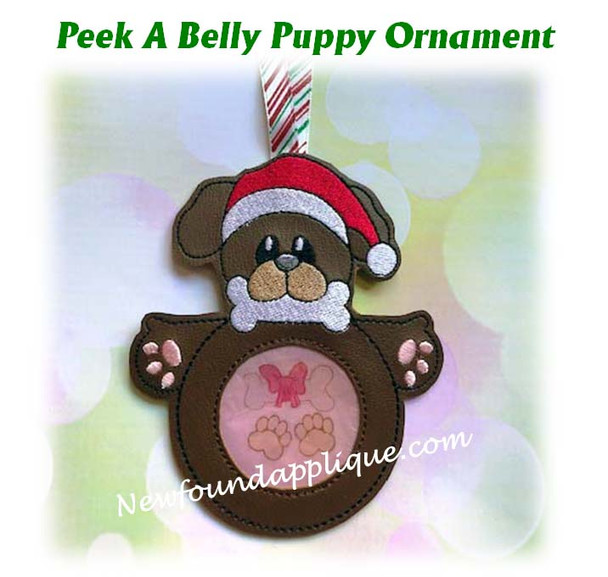 In The Hoop Peek A Belly Puppy Ornament Embroidery Machine Design