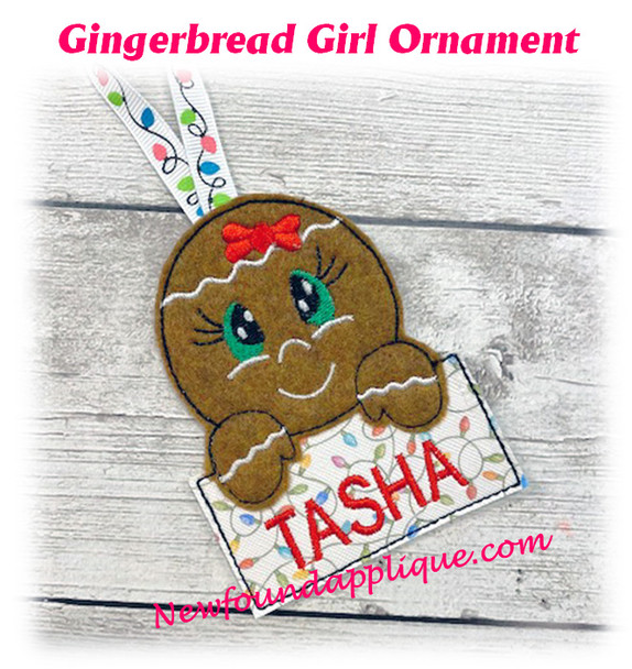 In The Hoop Gingerbread Girl Name Ornament Embroidery Machine Design