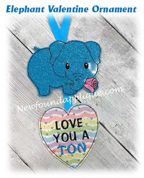 In The Hoop Elephant Valentine Ornament Embroidery Machine Design