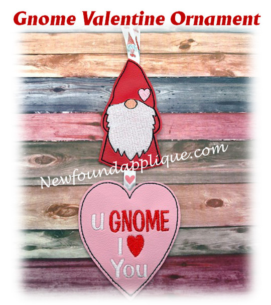 In The Hoop Gnome Valentine Ornament Embroidery Machine Design