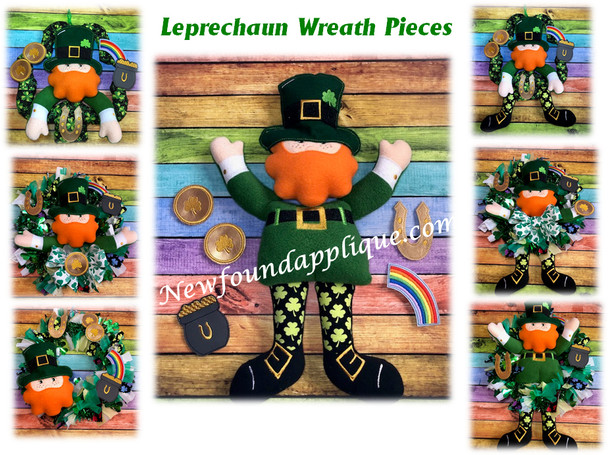 In The Hoop Leprechaun Wreath Pieces Embroidery Machine Design Set