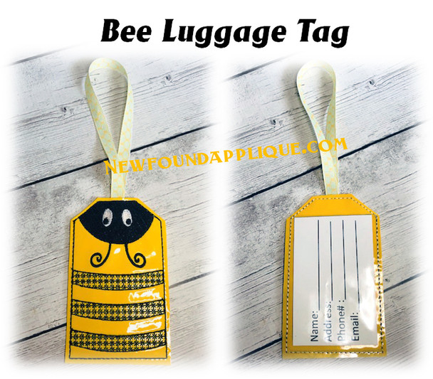 In The Hoop Bee Luggage Tag Embroidery Machine Design