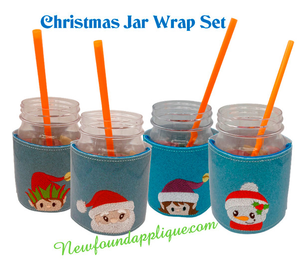 In The Hoop Christmas Jar Wrap Embroidery Machine Design Set
