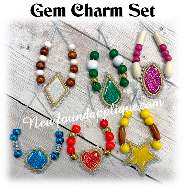 In The Hoop Gem Charm Embroidery Machine Design Set