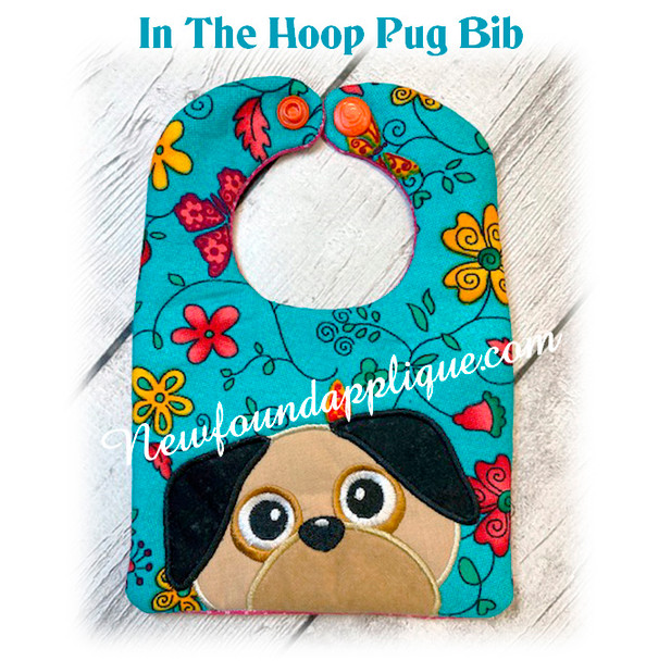 In The Hoop Pug Bib Embroidery Machine Design
