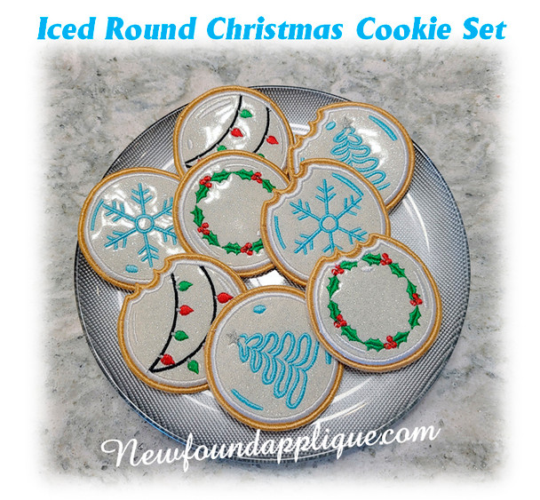 In The Hoop Round Iced Christmas Cookies Embroidery Machine Design
