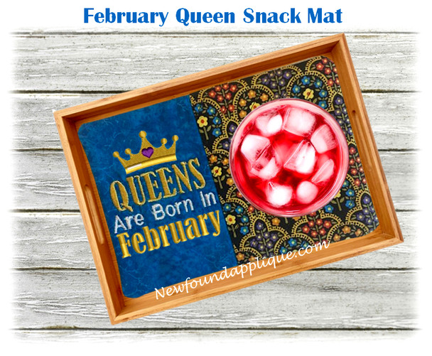 In the Hoop February Queen Snack Mat Embroidery Machine Design