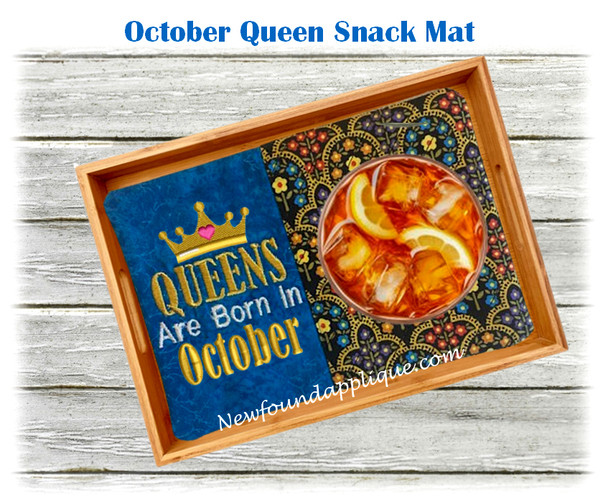 In The Hoop October Queen Snack Mat Embroidery Machine Design