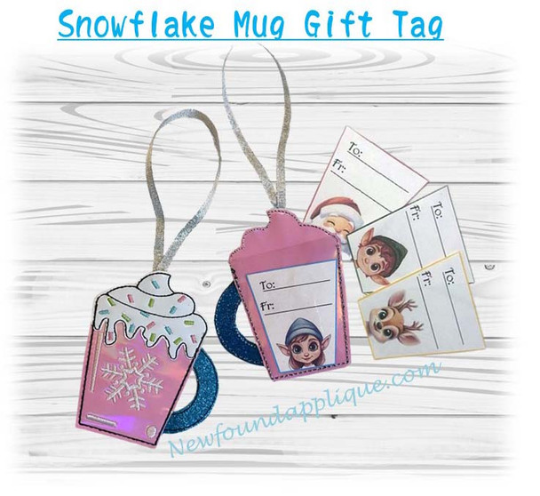 In The Hoop Snowflake Mug Gift Tag Embroidery Machine Design
