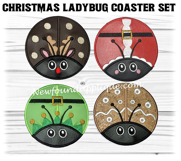 in the hoop Christmas ladybug coaster set