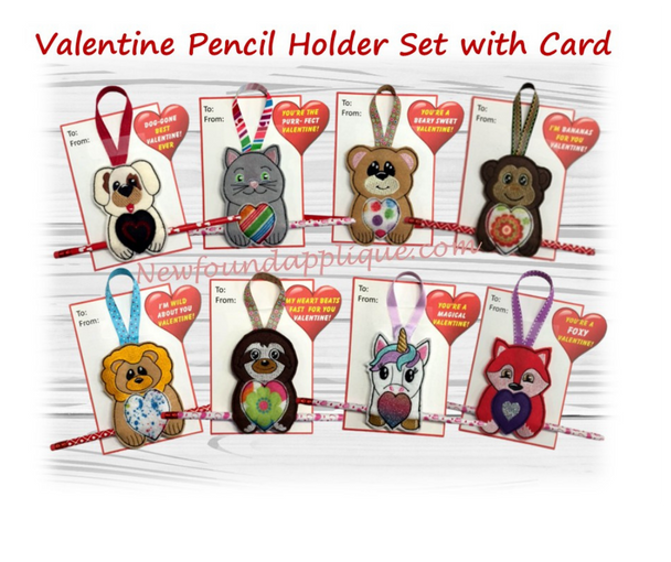 Valentine's Pencil Holder Embroidery Design Set